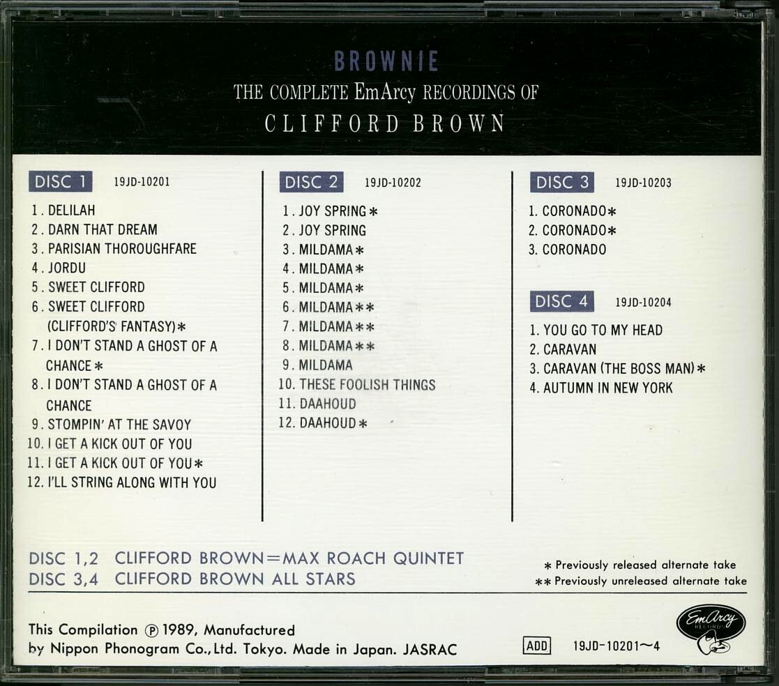 クリフォード?ブラウン　THE COMPLETE EmArcy RECORDINGS OF Clifford Brown　BOX入りCD １０枚組　