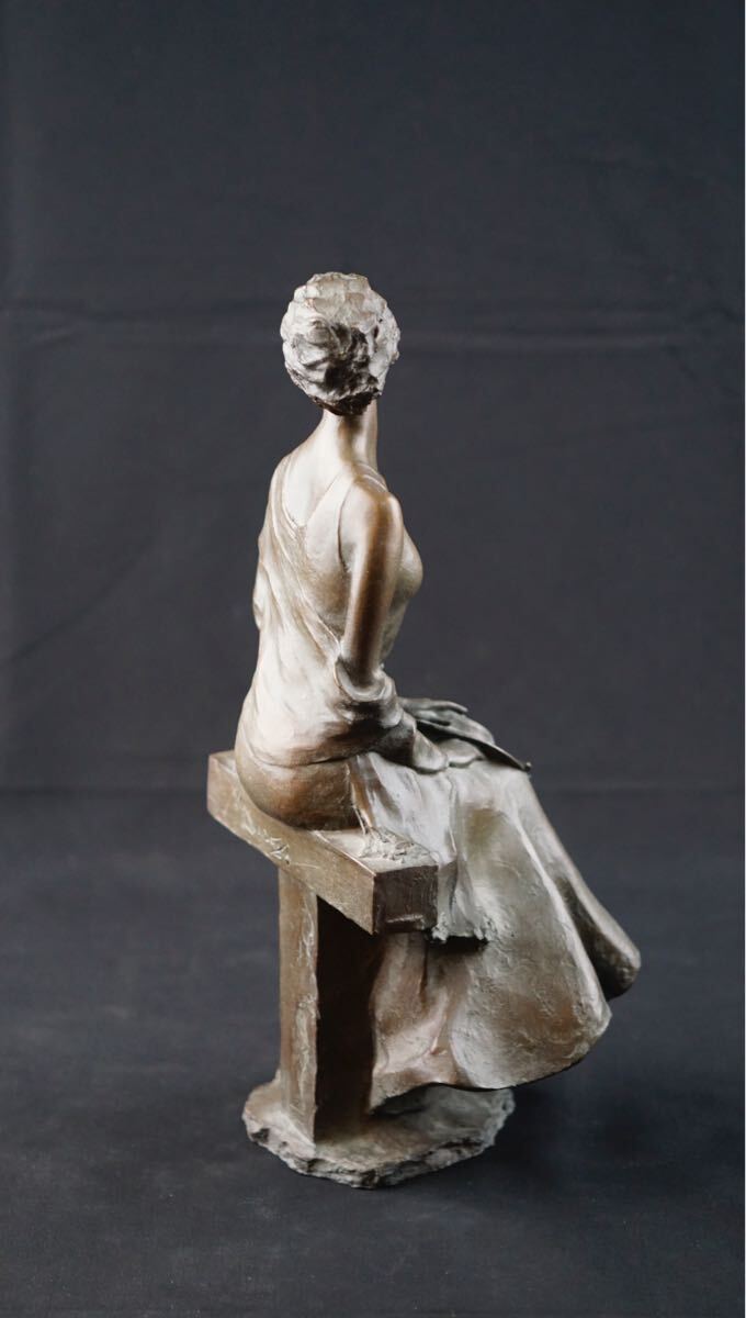 彫刻家 大道寺光弘 ブロンズ 銅 美人女性像『風はこぶ夢』栞付 置物 高さ約36cm 限定767/1000 (I5)