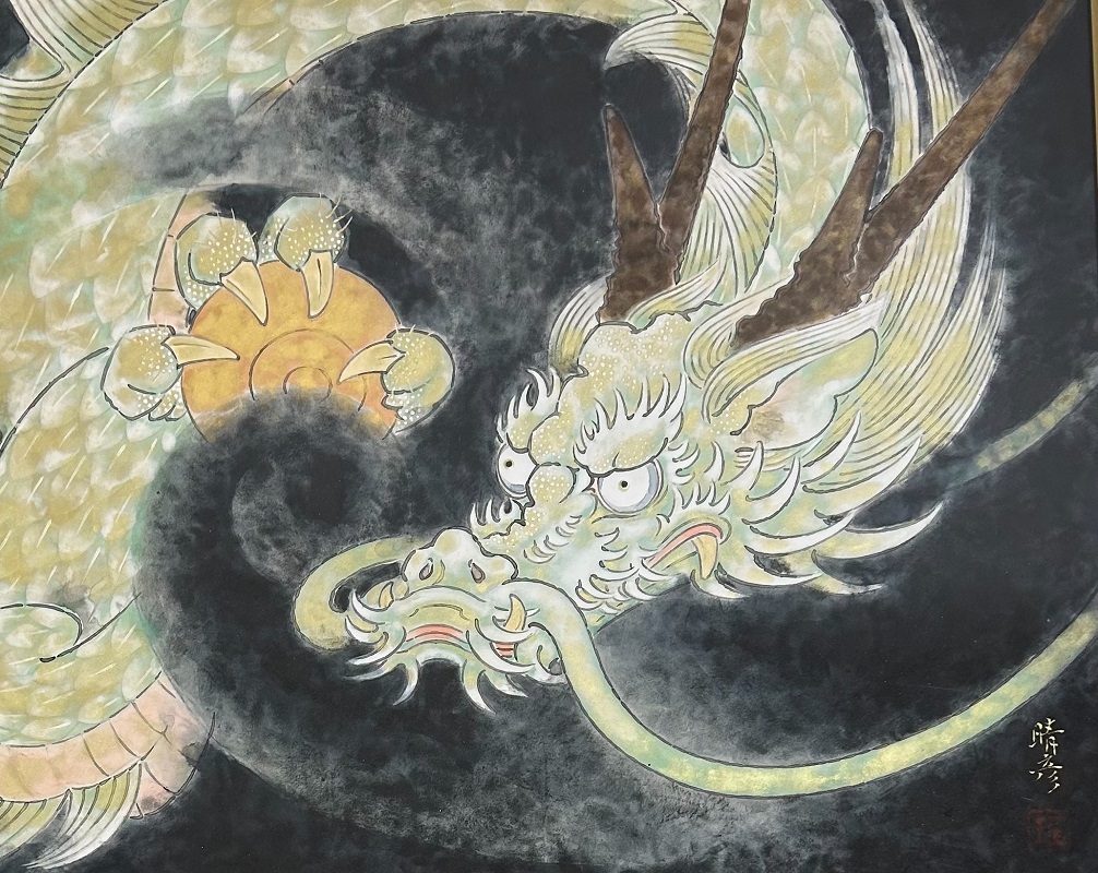 【 真作保証・送料無料 】 村田晴彦 「青龍」 日本画 8F 花鳥・鳥獣
