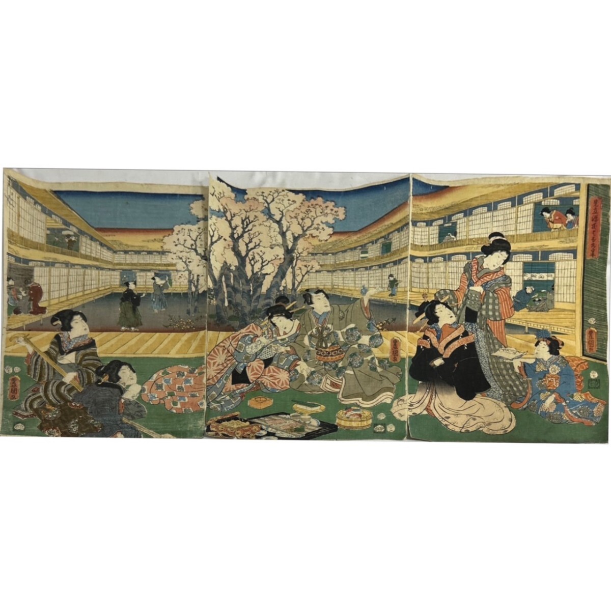 浮世絵 木版画 美人画江戸 浮世絵 2枚 歌川豊国 【汐千瀉弥生 浮世絵 木版画 美人画江戸 浮世絵 2枚 歌川豊国 【汐千瀉弥生