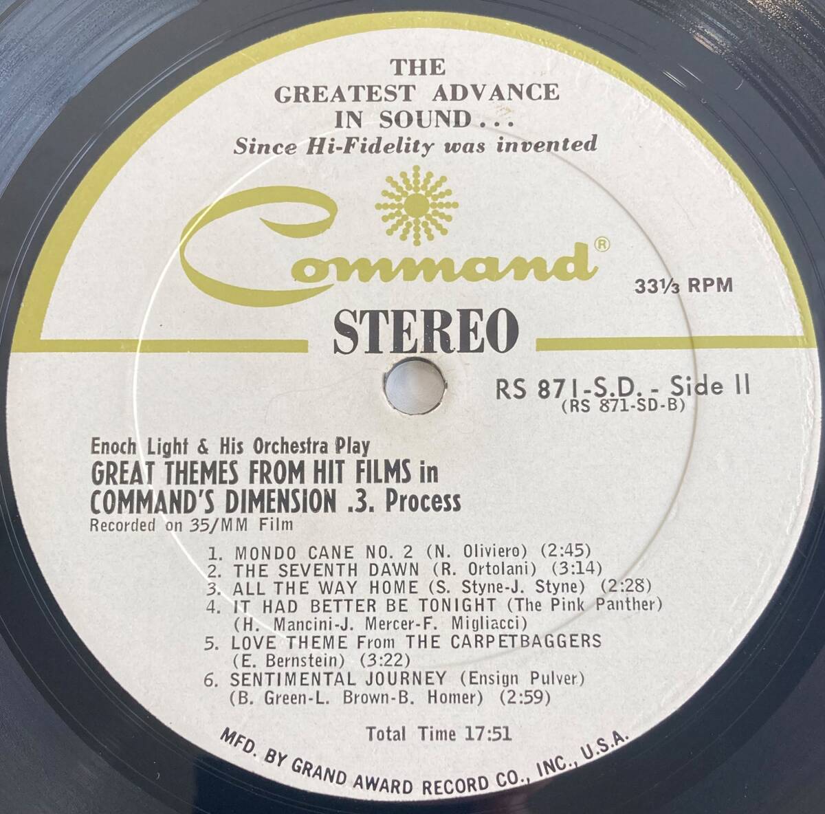 i knock * свет (Enoch Light and his orchestra) Great Themes From Hit Films рис запись LP Command RS 871 SD видеть открытие STEREO