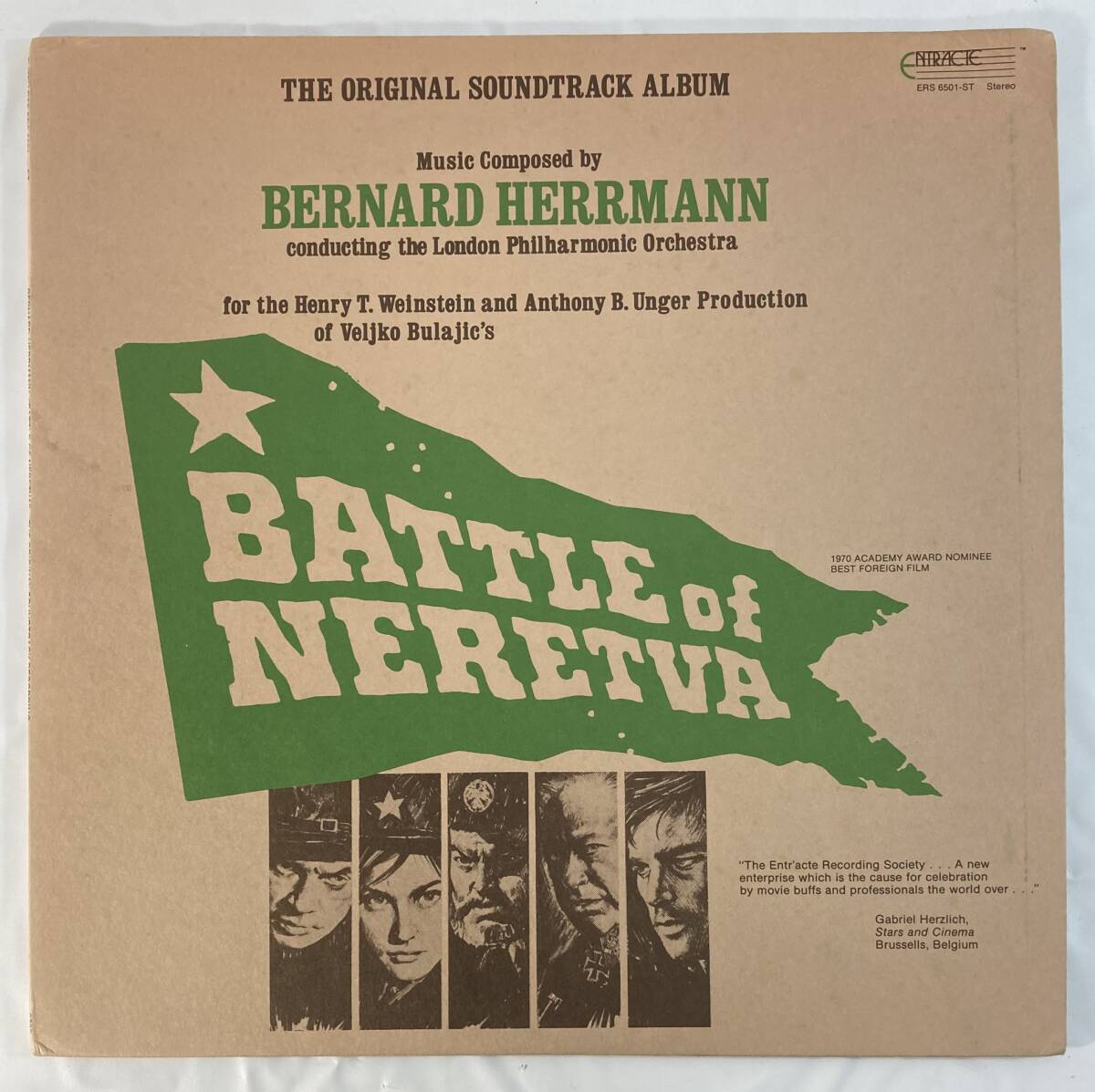 ネレトバの戦い (1969) バーナード・ハーマン 米盤LP ENTRACTE ERS 6501-ST STEREO