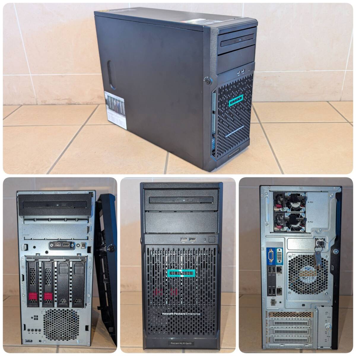 オプション多め HPE ProLiant ML30 Gen10 E-2134(4C/8T) 64GB 上位RAID P408i-p SR SAS HDD 600G/15k/12Gx2 冗長電源 P06761-B21