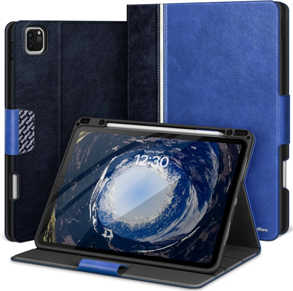 KingBlanc iPad Pro 12.9 ケース 第6/5/4世代 (2022/2021/2020モデル) 手帳型 PUレザー ペン収納可能 オートスリープ/ウェイク