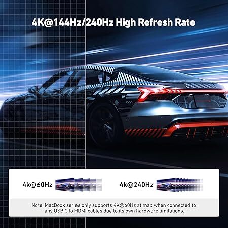 BENFEI USB C - HDMI 2.1 アダプター (8K@60Hz、4K@240Hz、アルミニウムシェル、ナイロン編み) iPhone 15/16 Pro/Max、MacBook Pro/Air