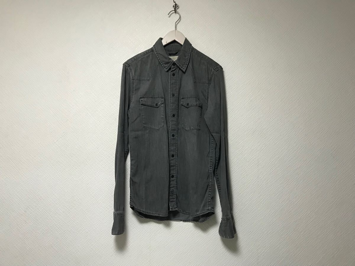 本物ヌーディージーンズnudieJeansコットン長袖デニムシャツメンズサーフアメカジミリタリーストリートスケーターグレーSチュニジア製