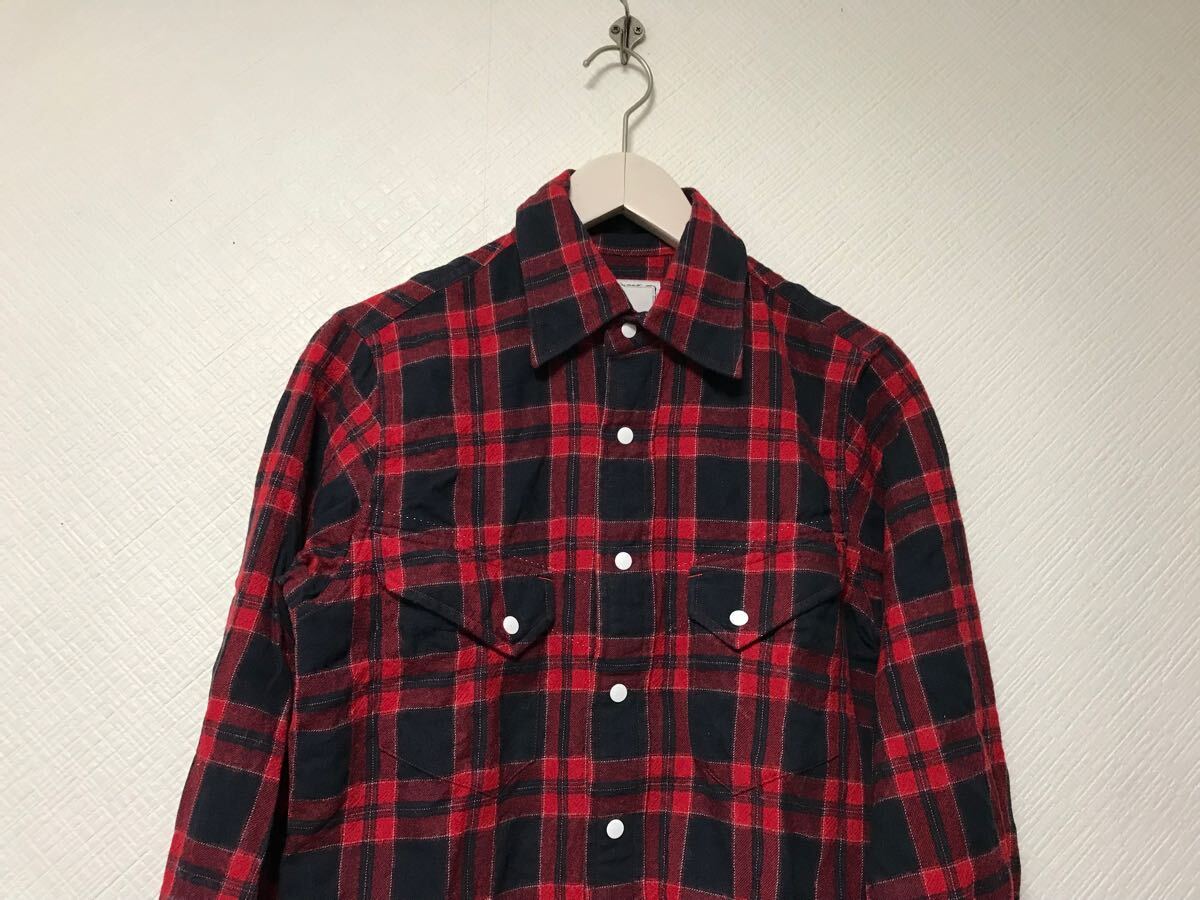 本物ブラックアンドブルーBLACK&BLUEウールコットンチェック柄長袖シャツメンズサーフアメカジミリタリー赤レッド紺ネイビー2M日本製_画像2