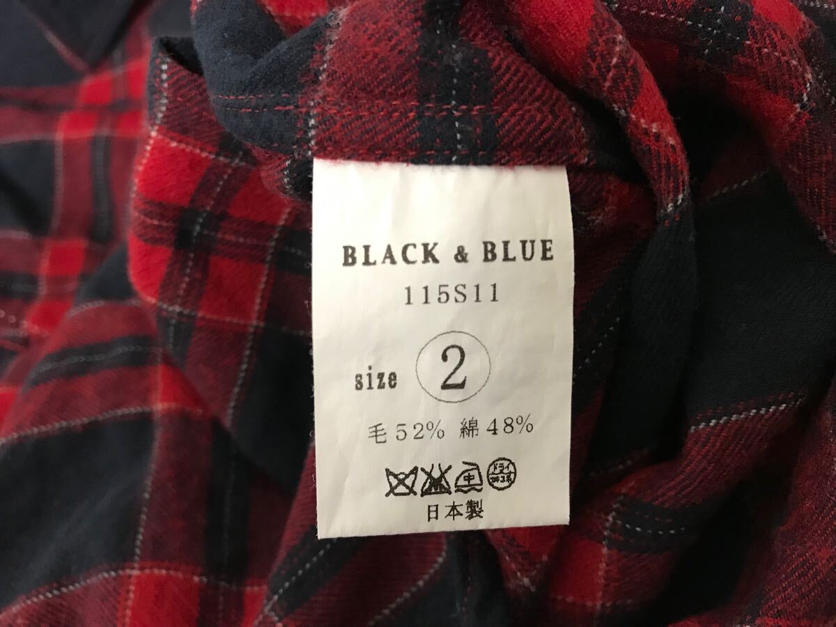 本物ブラックアンドブルーBLACK&BLUEウールコットンチェック柄長袖シャツメンズサーフアメカジミリタリー赤レッド紺ネイビー2M日本製_画像5