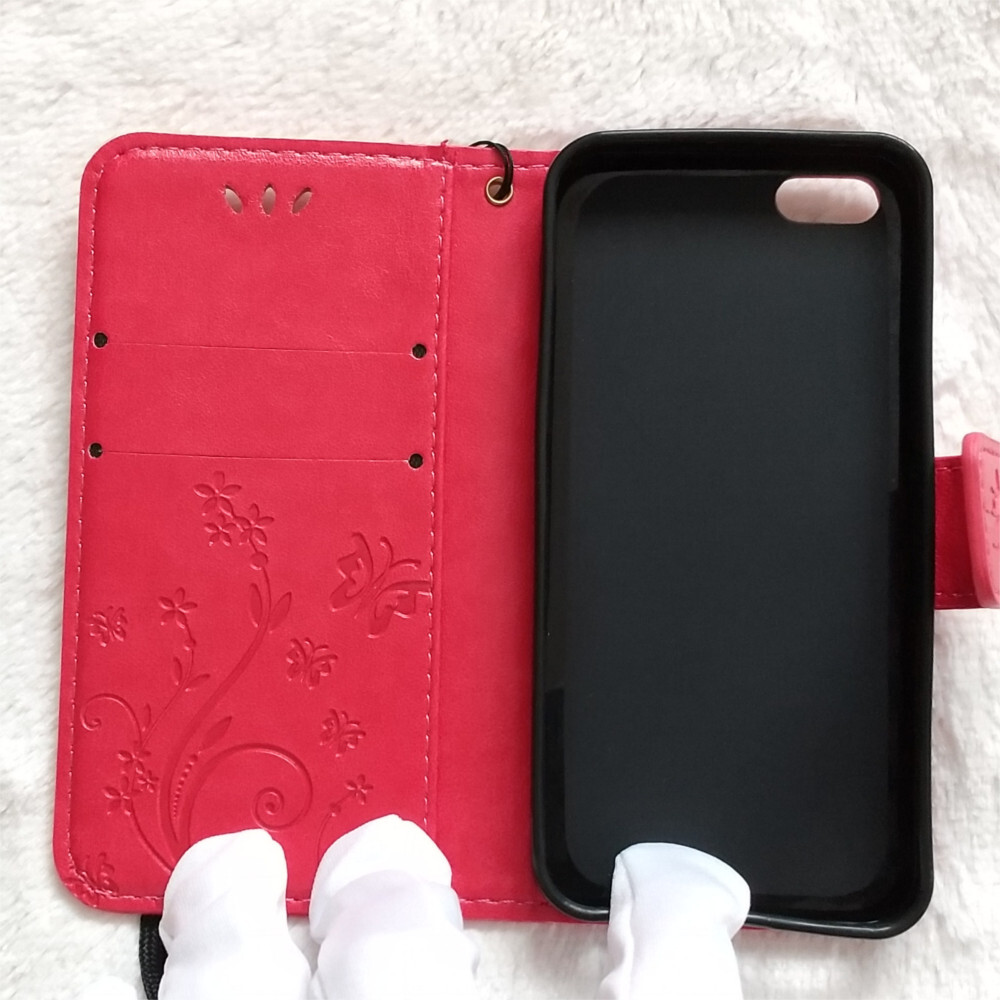 蝶 手帳型 iPhone5/5s/SE1 iPhoneケース ローズレッド_画像3