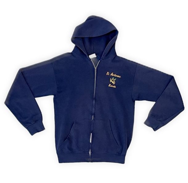 90's 米国製 SANTEE サンティー SWEATS スウェット フルジップパーカー フーディ カーディガン St. Ambrose Hornets ネイビー M [la-1151]