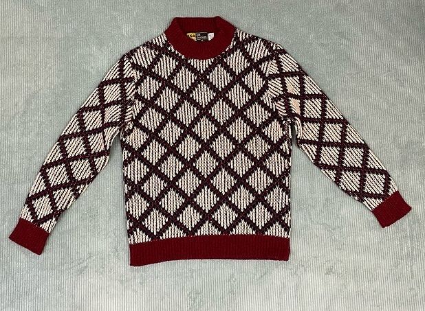 70's 80's 米国製 J.S.I. All American Sportswear セーター ニット ウール65 ポリ35 菱形 柄 M [la-1121]_画像2