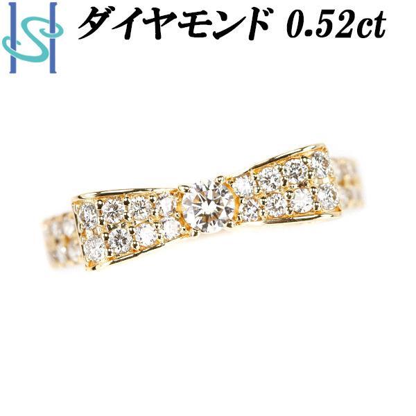 ダイヤモンド リング 0.52ct K18YG リボン 送料無料 美品 中古 SH108538
