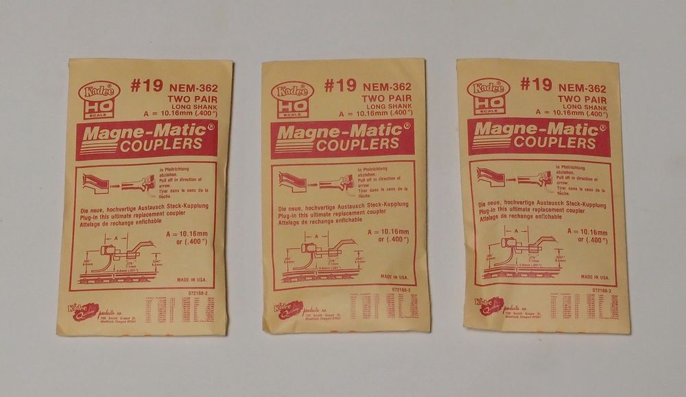 Kadee no.19 HO scale Magne-Matic COUPLERS NEM-362 Two Pair LONG SHANK 3袋セット 未使用品 No.19 #19