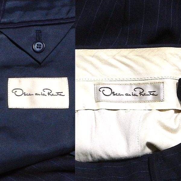 オスカーデラレンタ 三越 80's オールド ビンテージ TALON ZIP セットアップ 厚手 ウール テーラード パンツ スーツ ストライプ 紺 M 美品_画像7