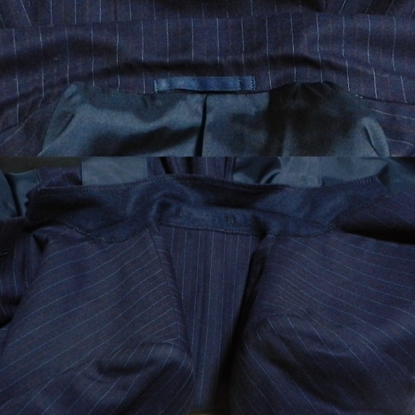 オスカーデラレンタ 三越 80's オールド ビンテージ TALON ZIP セットアップ 厚手 ウール テーラード パンツ スーツ ストライプ 紺 M 美品_画像4