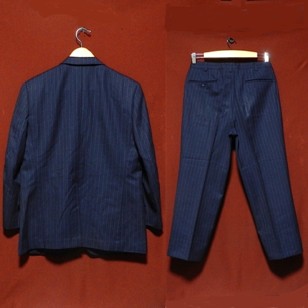 オスカーデラレンタ 三越 80's オールド ビンテージ TALON ZIP セットアップ 厚手 ウール テーラード パンツ スーツ ストライプ 紺 M 美品_画像2