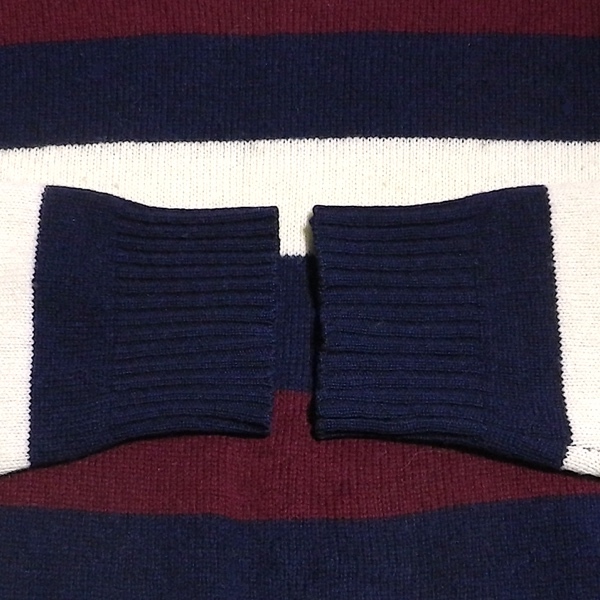 GENERAL SUPPLY SHIPS ジェネラルサプライ シップス ラグラン ボーダー ピュア ウール ニット セーター 紺 / 白 / ワインレッド L_画像5