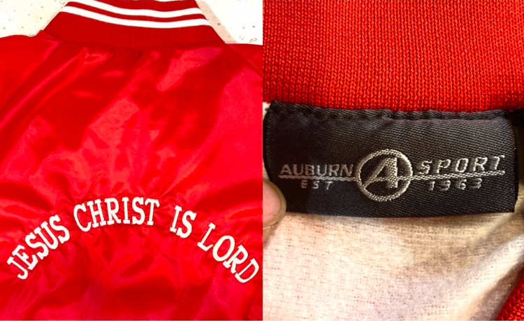 AUBURN SPORT?90's-2000'sVINTAGE?スタジャン?ナイロン?教會?シスター?刺繍?ステッチ?ACTS FULL GOSPEL?USA?ビンテージ?赤