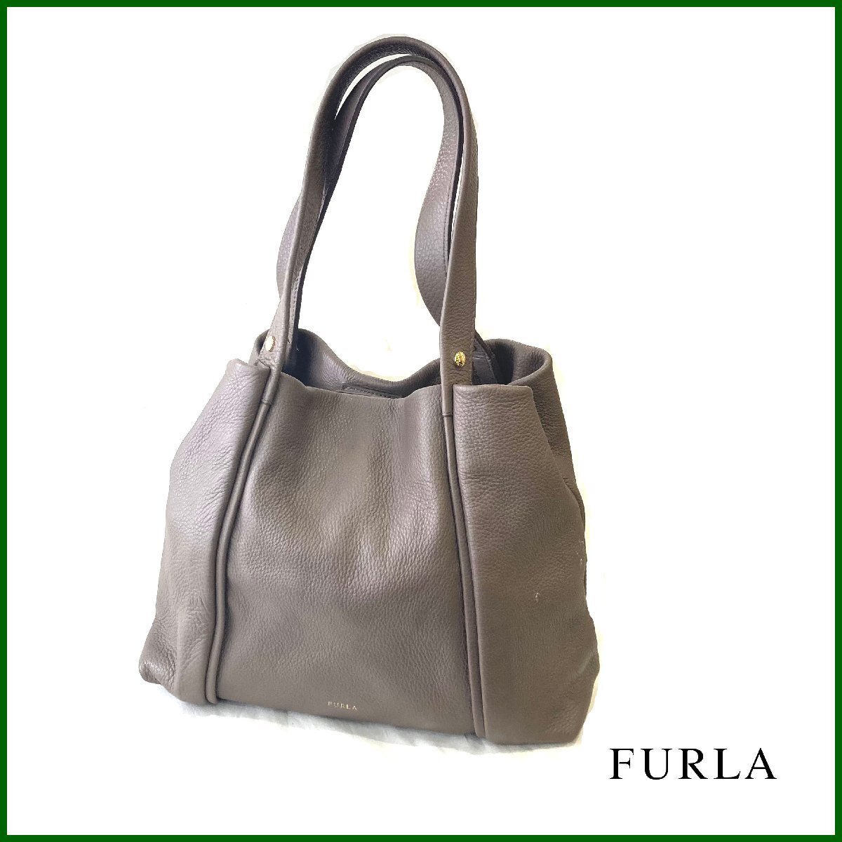  б/у *FURLA/ Furla * большая сумка плечо .. shrink кожа тауп морщина кожа низ шпилька имеется 