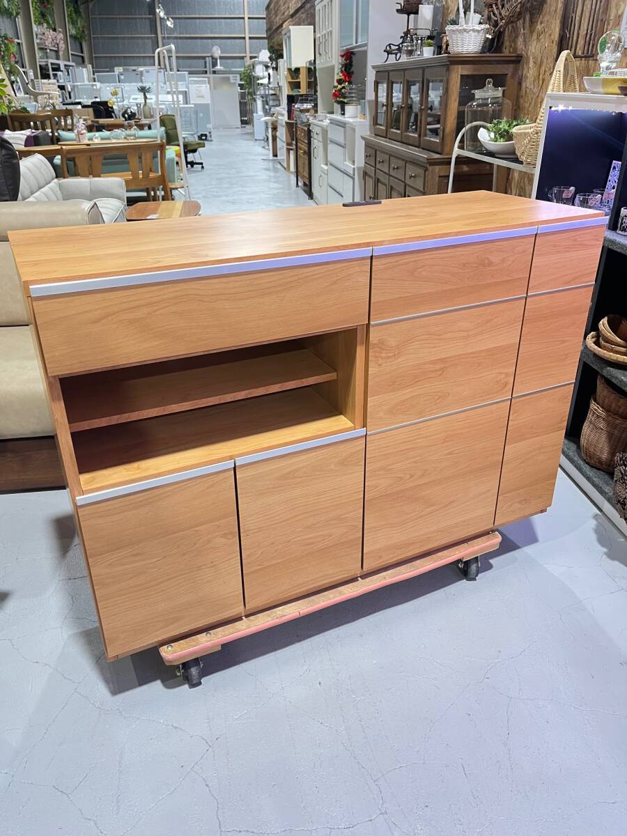 ★キッチンボード★レンジボード W120cm ナチュラル シンプル ローボード AVボード サイドボード スライドレール福島 郡山市★直接渡しOK★