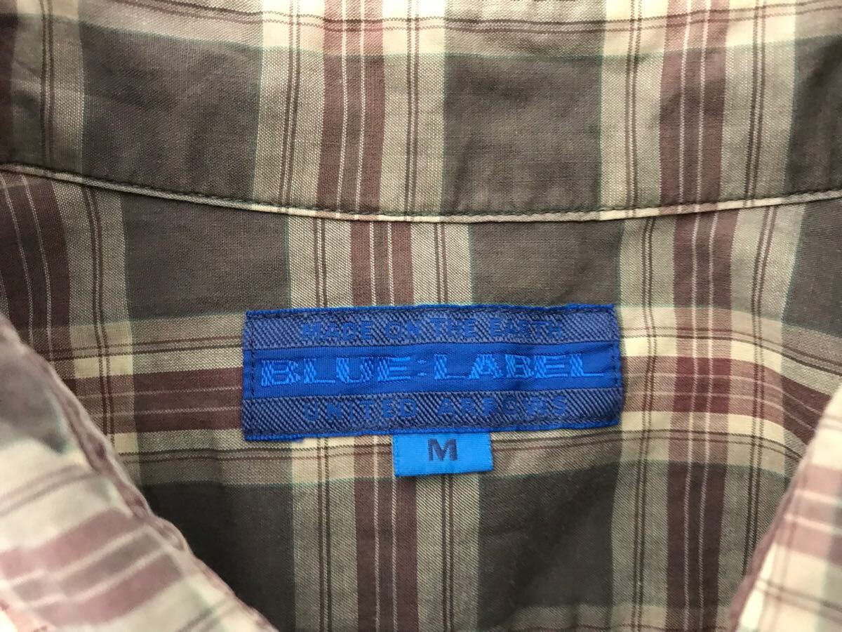 本物ユナイテッドアローズUNITEDARROWS BLUELABELコットンチェック柄長袖シャツメンズビジネススーツモードゴルフドレス茶ブラウンM日本製_画像4