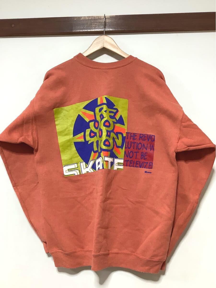 あ1566 USA製 Hanes ヘインズ 90s ヴィンテージ スウェット トレーナー L オレンジ系 ストリート系 裏起毛 古着