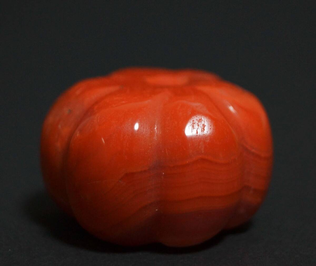 古代メノウ 南紅(なんこう)瑪瑙 特大南瓜形根付 緒締玉 提げ物 装飾品★径3.2cm/重さ35g★美しい石目☆時代物★s61207