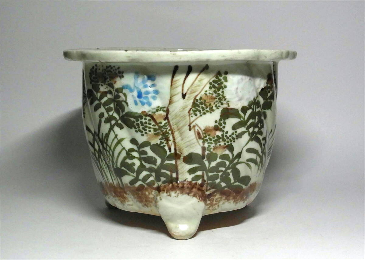 ⑥尾張 瑠璃釉 梅図 六角鉢 植木鉢 蘭鉢 古い植木鉢 古鉢 盆栽 ⑥尾張 瑠璃釉 梅図 六角鉢 植木鉢 蘭鉢 古い植木鉢 古鉢 盆栽