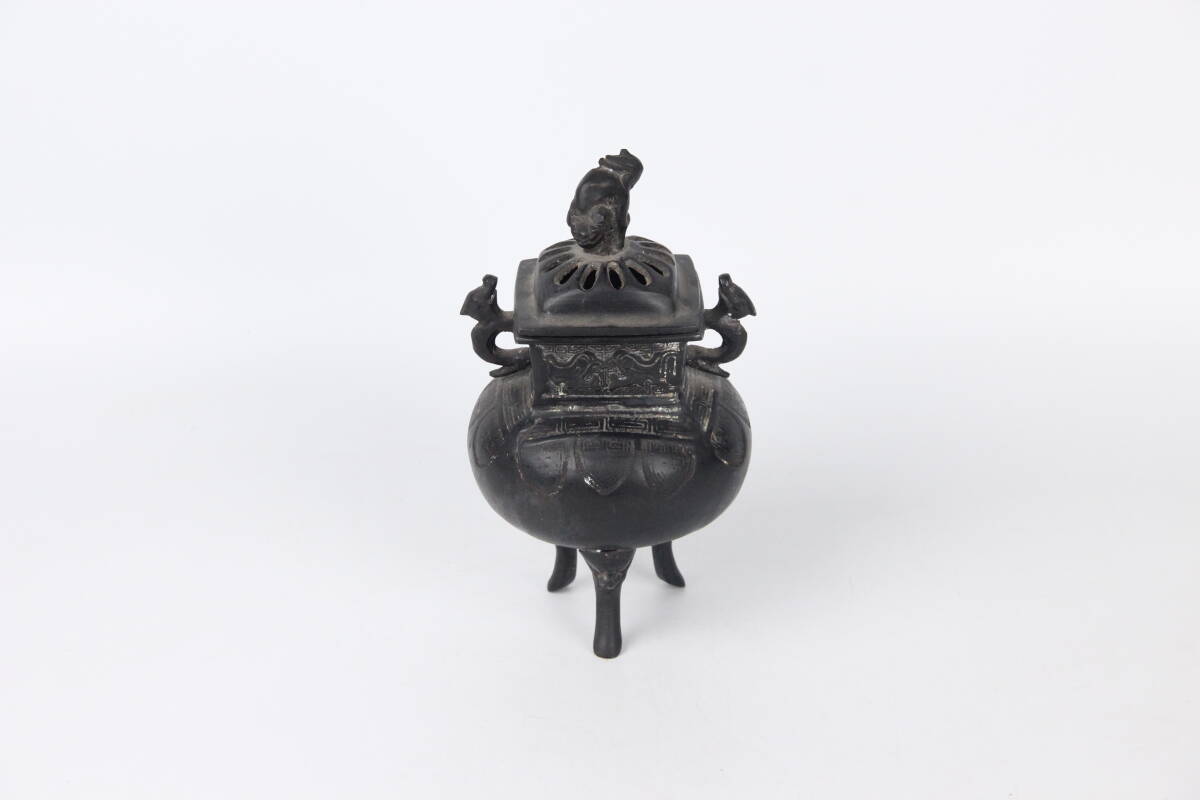 □□中国美術 古銅 獣面紋六角三っ足香炉□□|金属工芸 □□中国美術 古銅 獣面紋六角三っ足香炉□□|金属工芸