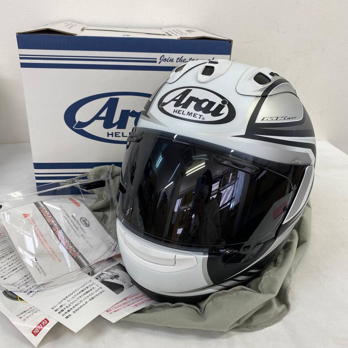 【即決】 Arai アライ RX-7X MAZE メイズ フルフェイスヘルメット 　※スモークシールド付き Mサイズ ホワイト系 白系 14202-120