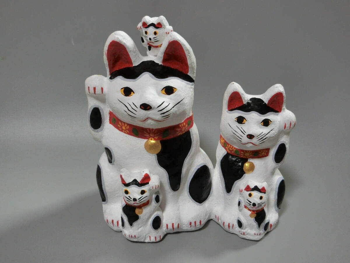 ☆081673 土人形 招き猫 親子 縁起物 アンティーク オブジェ 銘 ☆081673 土人形 招き猫 親子 縁起物 アンティーク オブジェ 銘