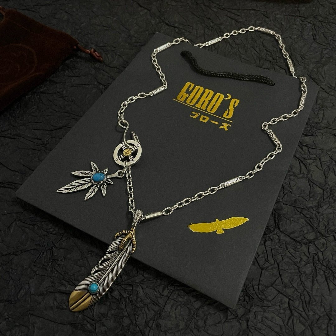 Goro*s Goro's gold nail . gold extra-large feather turquoise attaching right direction silver hook chain leaf attaching wheel attaching necklace 