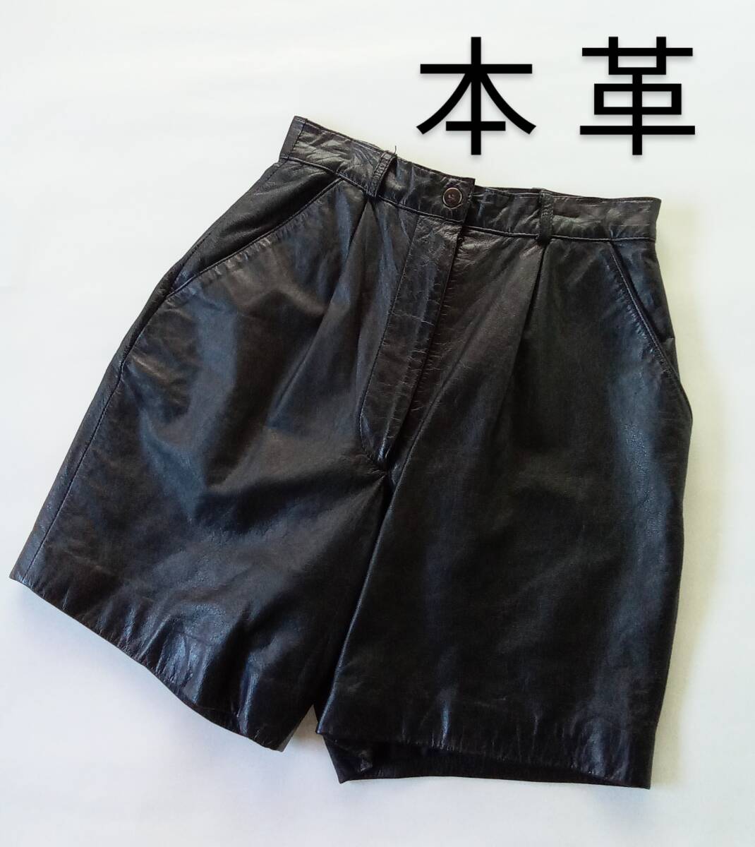 ★送230円 本革 レディース ハーフパンツ リアルレザー 黒 キュロットスカート