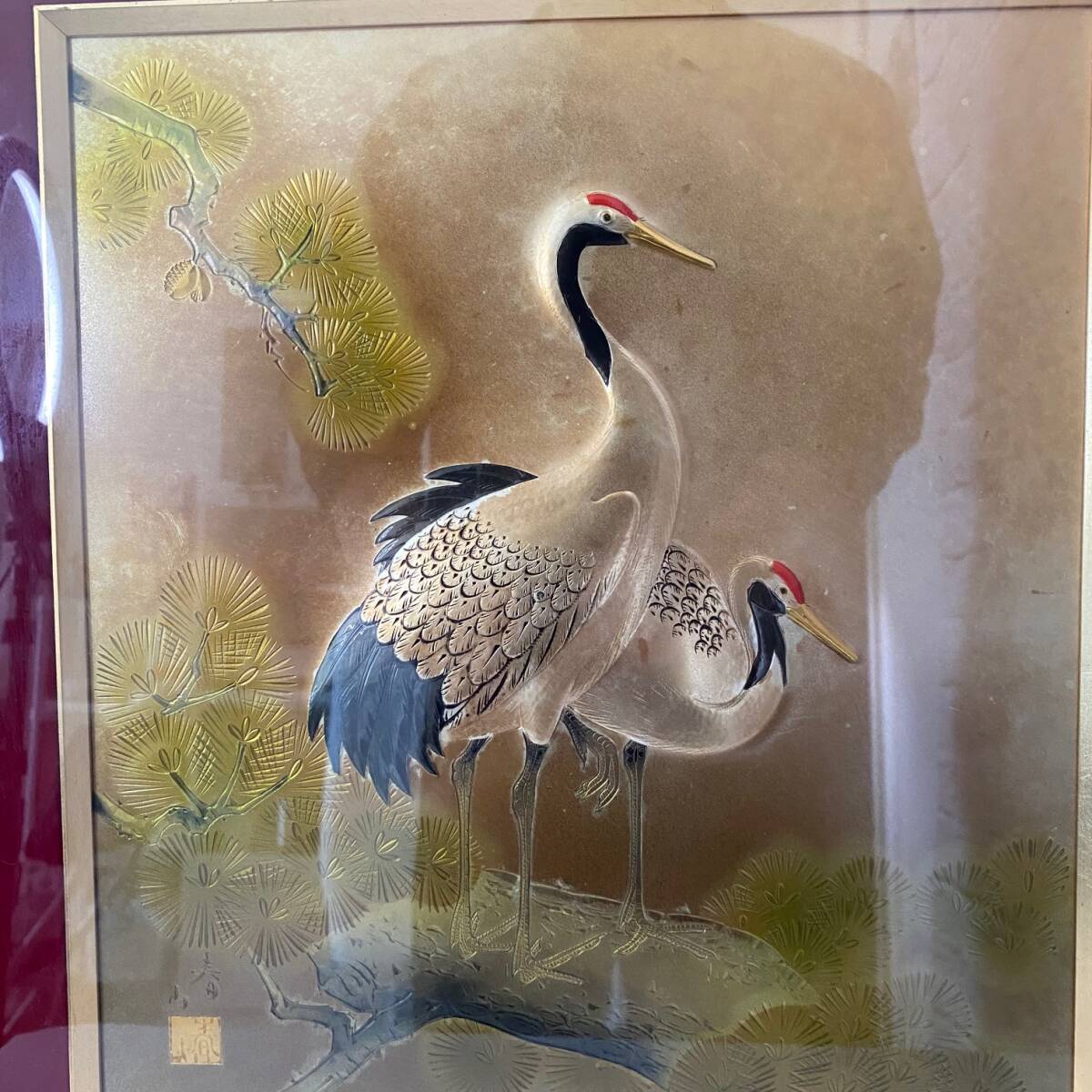 Yahoo!オークション - 中村春山・作 剛金画 鶴 伝統工芸 彫金彫 額装