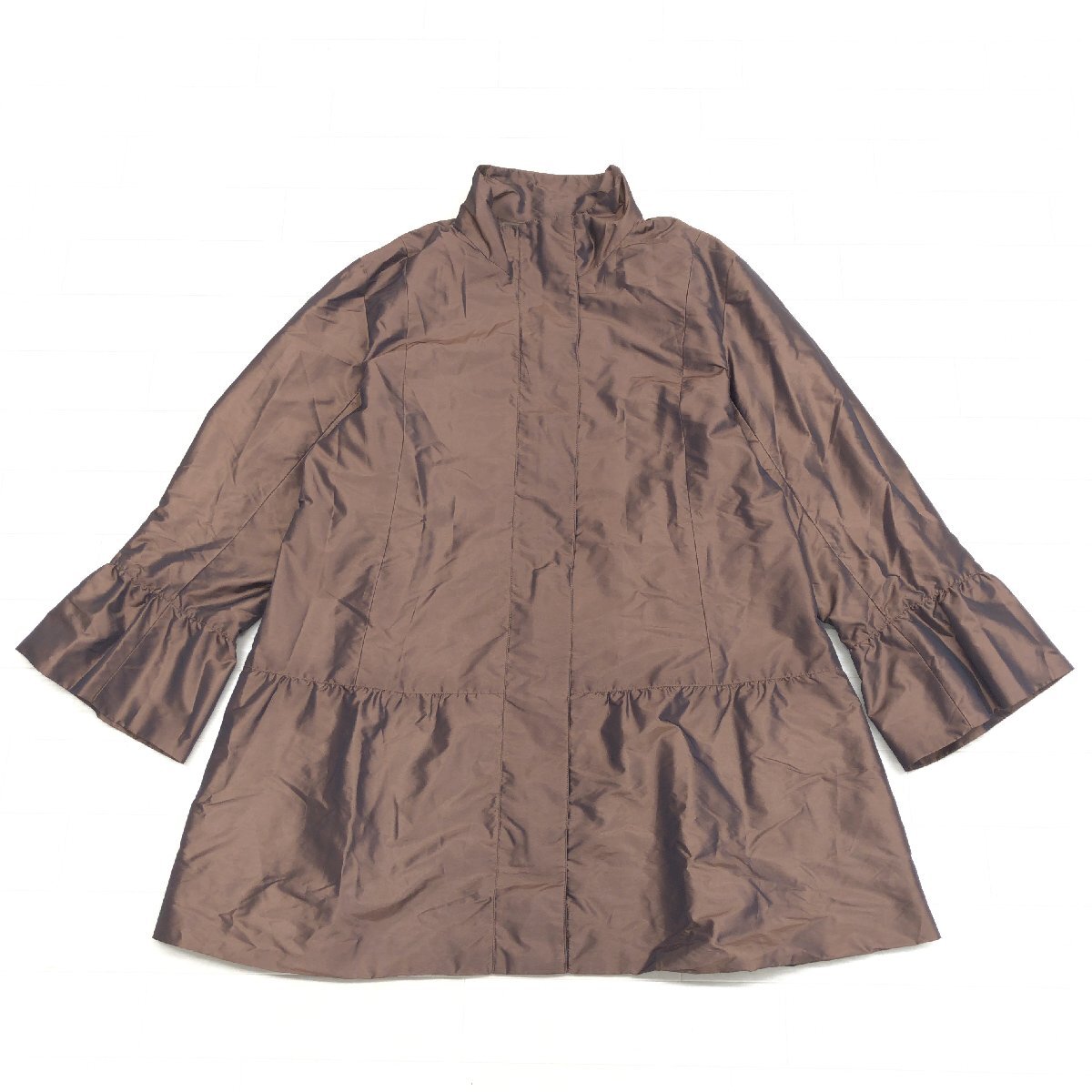 ●美品 Otto オットー 光沢 ナイロン ギャザー コート 3L ブラウン系 ジャケット 羽織り 2XL ゆったり 大きいサイズ ブルゾン レディース