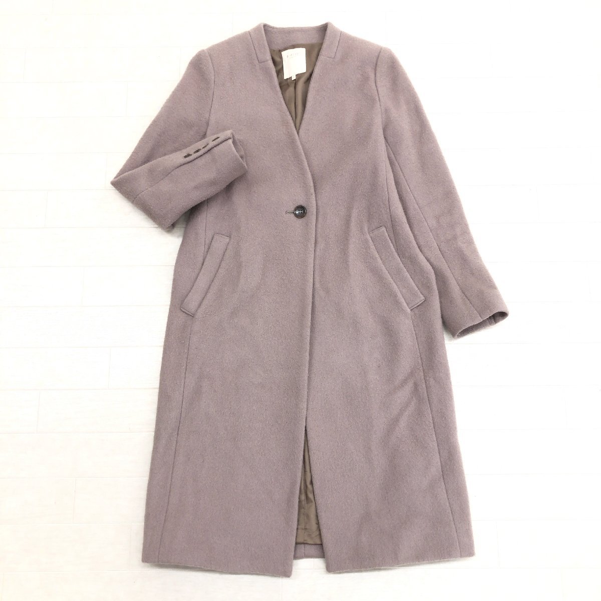 ◆B:MING by BEAMS ビームス メルトン ノーラペルコート S グレージュ ウールコート ロングコート ノーカラー 国内正規品 レディース 婦人