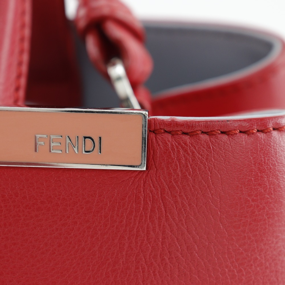 FENDI フェンディ プチトゥージュール 2WAYショルダー 8BH253 ハンドバッグ カーフ 赤 レディース【I211824049】中古