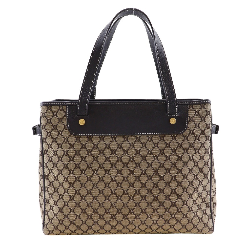 CELINE セリーヌ マカダム ハンドバッグ キャンバス×カーフ 茶 レディース【I211824052】中古