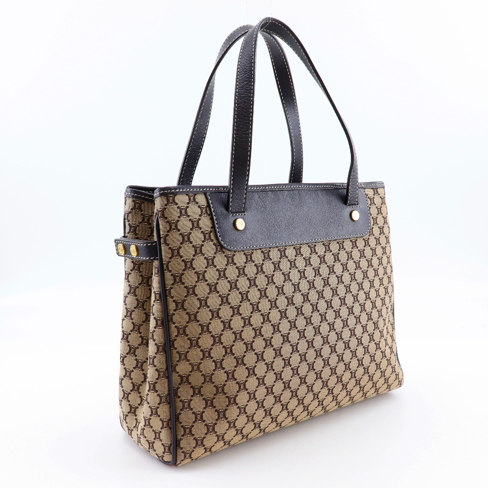 CELINE セリーヌ マカダム ハンドバッグ キャンバス×カーフ 茶 レディース【I211824052】中古