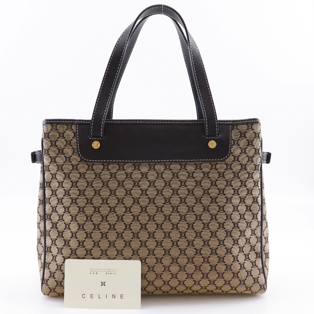 CELINE セリーヌ マカダム ハンドバッグ キャンバス×カーフ 茶 レディース【I211824052】中古