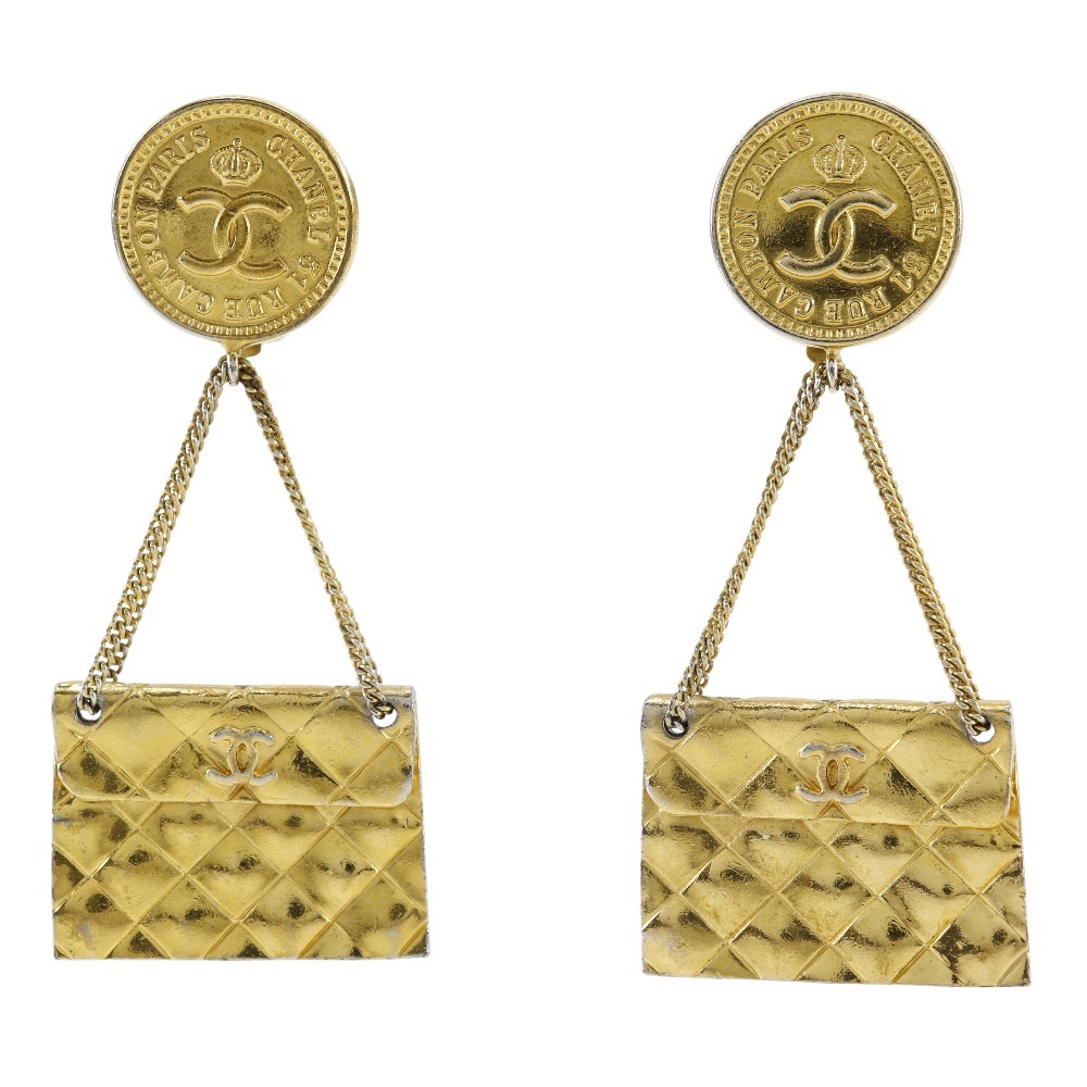 CHANEL シャネル マトラッセバッグモチーフ ココマーク ヴィンテージ 93A イヤリング 金メッキ 約37.8g レディース中古