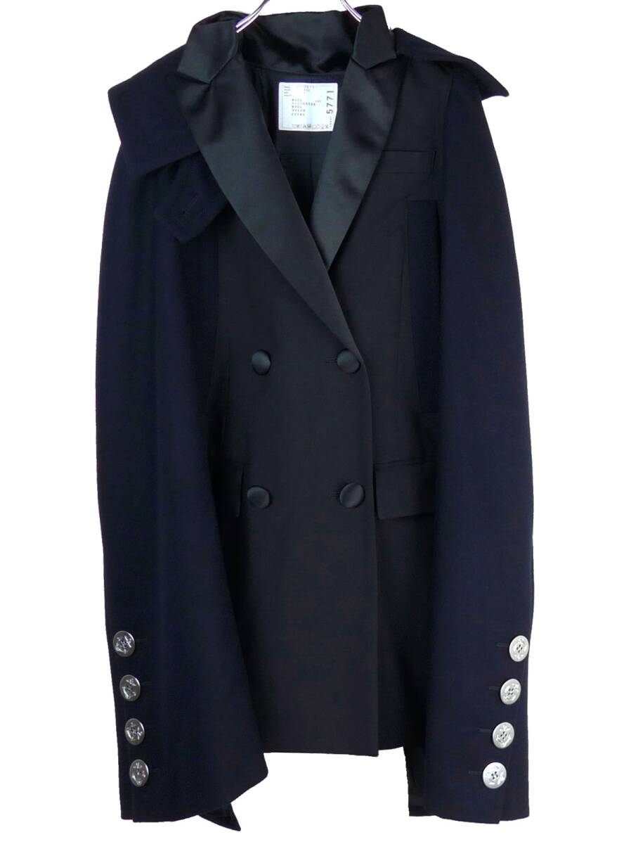 sacai サカイ 21AW Wool Melton×Suiting Cape ウールメルトン sacai サカイ 21AW Wool Melton×Suiting Cape ウールメルトン