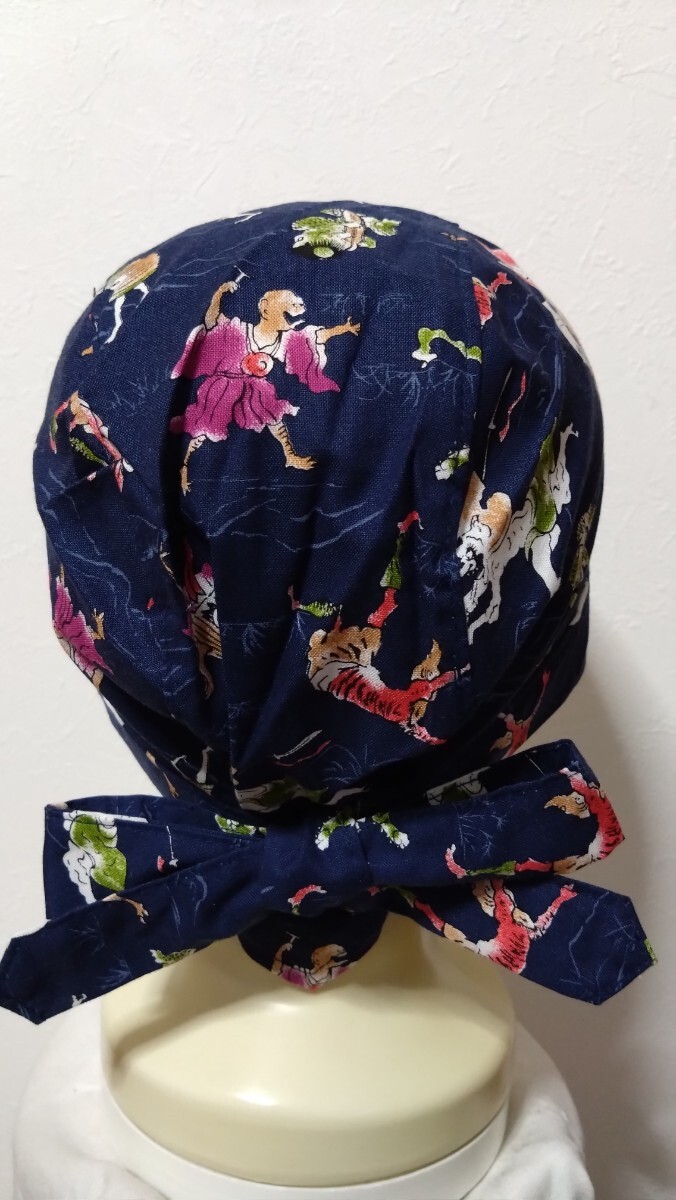 短★バンダナキャップ★ハンドメイド　和柄　妖怪　紺