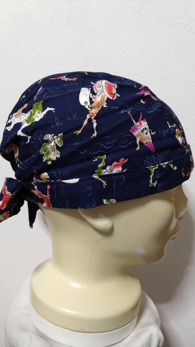 短★バンダナキャップ★ハンドメイド　和柄　妖怪　紺