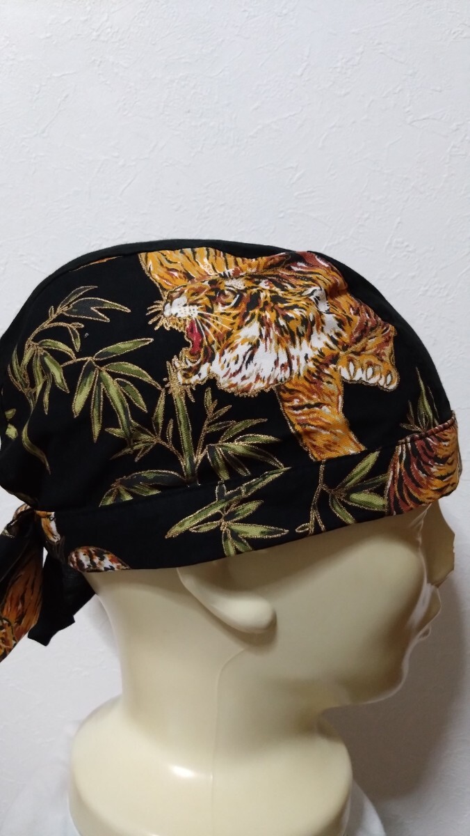 短★バンダナキャップ★ハンドメイド　和柄　トラ×無地　笹　齩?