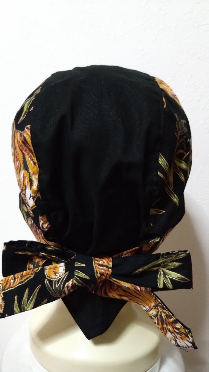 短★バンダナキャップ★ハンドメイド　和柄　トラ×無地　笹　齩?