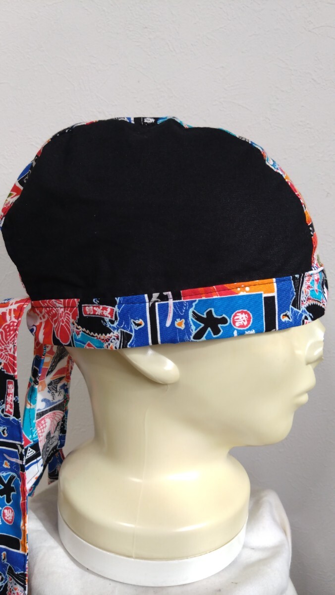 ★バンダナキャップ★ハンドメイド　和柄　大漁旗×無地　齩?