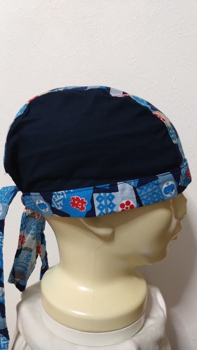 ★バンダナキャップ★ハンドメイド　和柄　祭り×無地　はっぴ　澆被　紺?