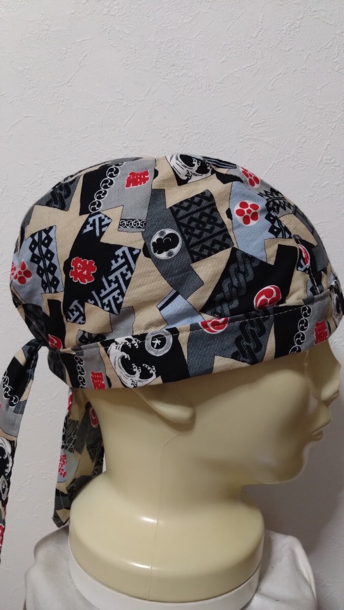 ★バンダナキャップ★ハンドメイド　和柄　祭り　はっぴ　法被　グレー