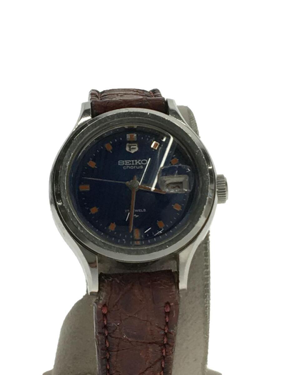 SEIKO◆手巻き腕時計/アナログ/レザー/BLU/BRW/SS//